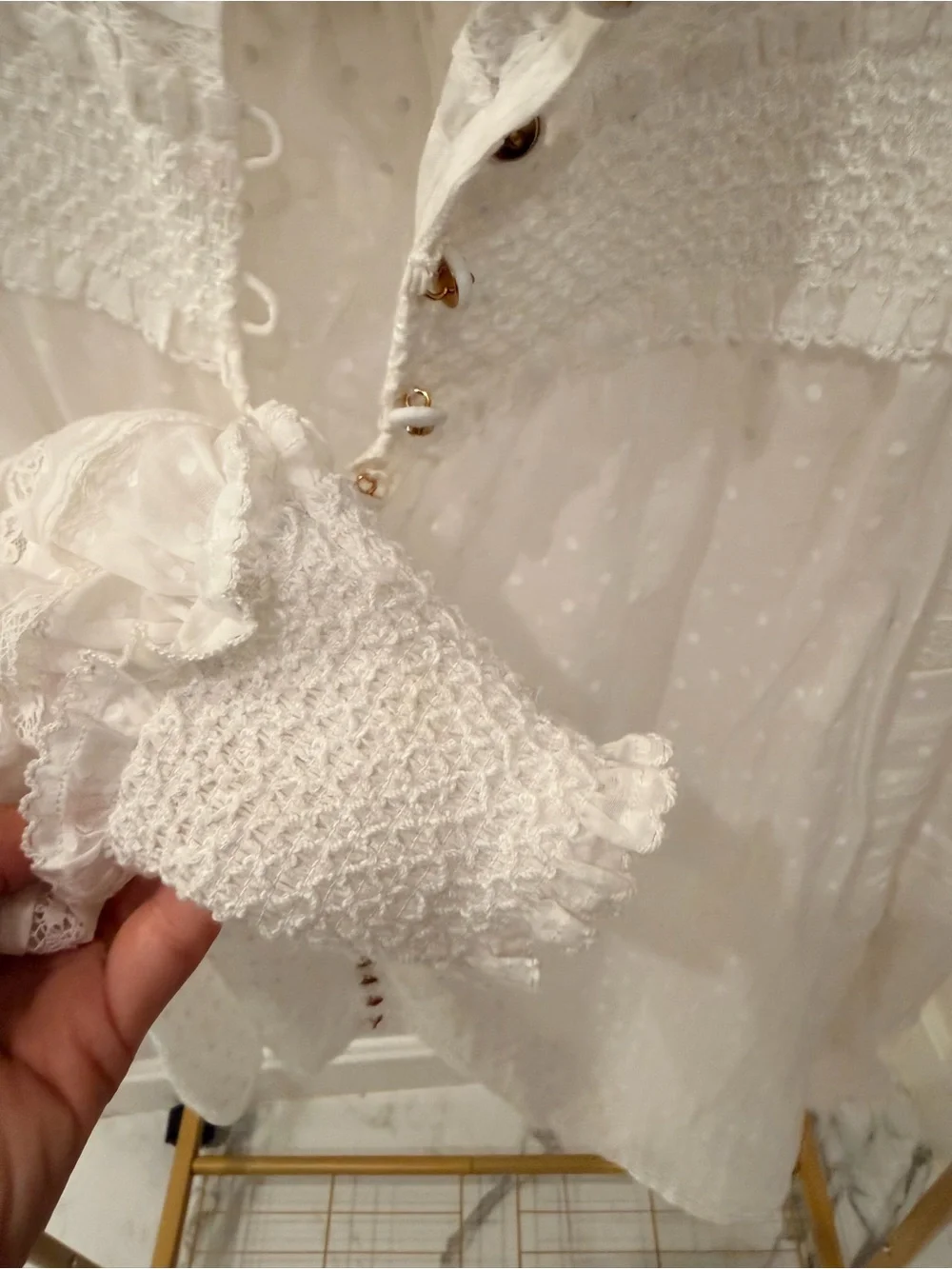 Zimmermann White Sheer Lace Dot-Print Candescent top